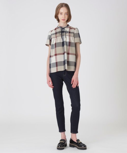 クレストブリッジチェッククロッシングツイルシャーリングブラウス 