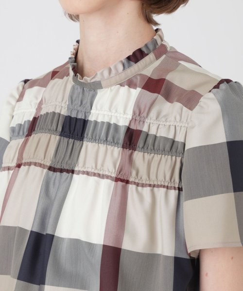 クレストブリッジチェッククロッシングツイルシャーリングブラウス 