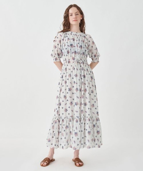 コットンジョーゼット シャーリングワンピース 