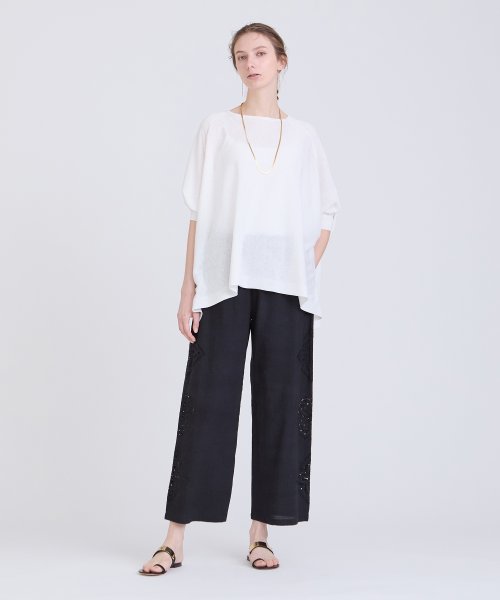 コットンリネンブレンドプルオーバーニット 