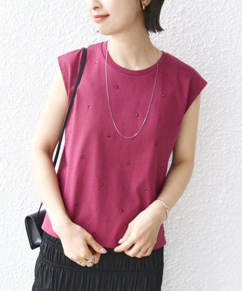 SHIPS WOMEN(シップス　ウィメン)/* 〈手洗い可能〉ラインストーン ノースリーブ TEE ◇/img62