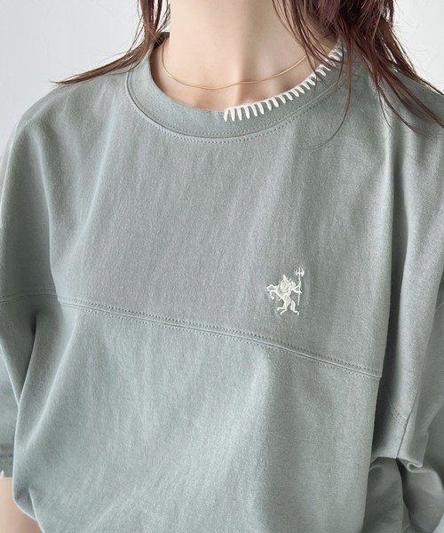 Classical Elf(クラシカルエルフ)/《Javaジャバコラボ》ステッチデザインが目を惹く。綿100%ワンポイントハンド刺繍ピグメントTシャツ/img18