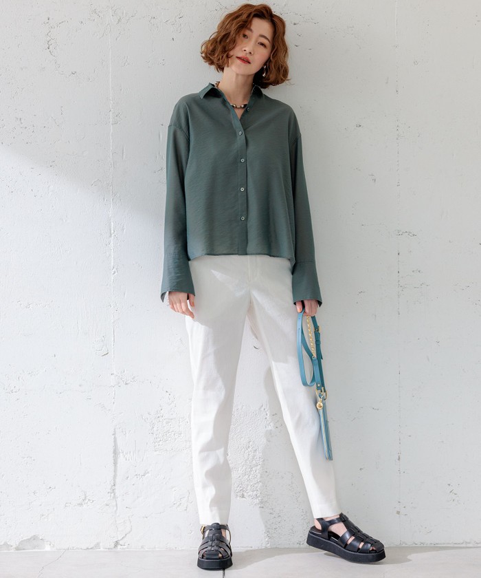 洗える】リネンレーヨンストレッチ テーパードパンツ(506009379)｜阪急