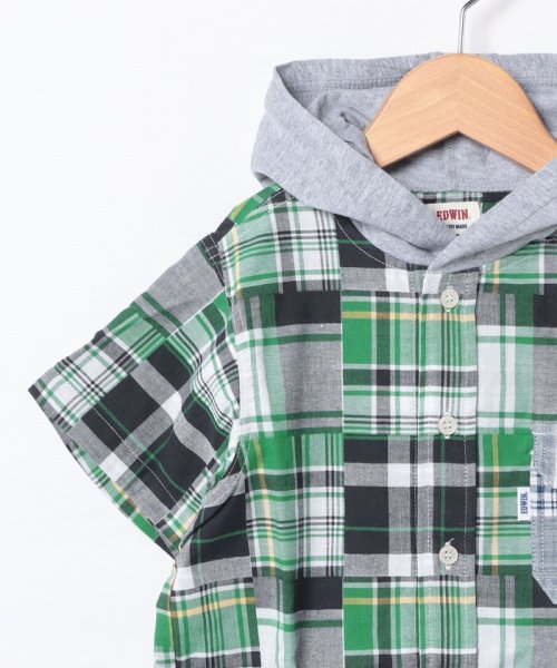 EDWIN(EDWIN)/H/S HOODIE SHIRTS   GREEN CHECK/img02