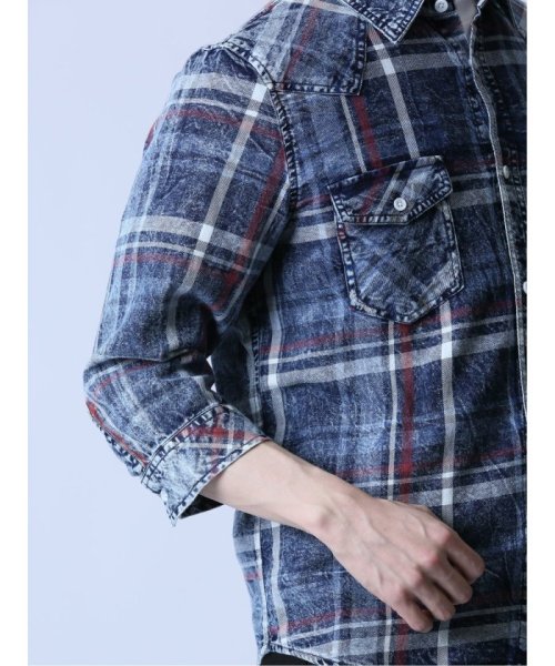 semanticdesign(セマンティックデザイン)/インディゴチェック柄 7分袖シャツ メンズ シャツ カジュアル トップス インナー ギフト プレゼント ライトアウター カーディガン アウター/img08