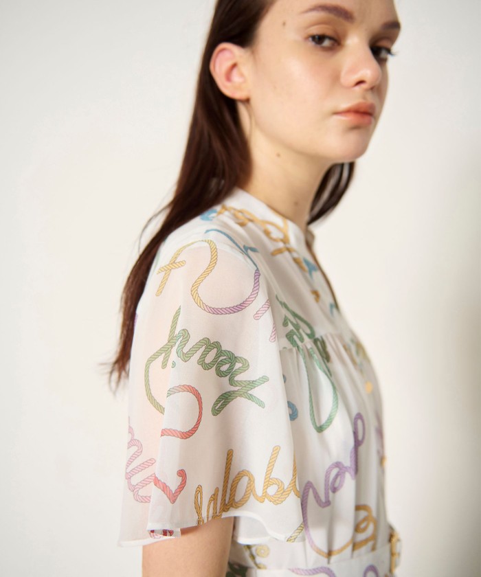 ロープロゴプリントワンピース　グレースコンチネンタル ブラック ロープロゴプリントワンピース / GRACE CONTINENTAL | GRACE