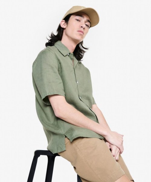 ＡＩＧＬＥ MEN(エーグル　メンズ)/リネン ワンポイント刺繍ロゴ オープンカラーシャツ/img05