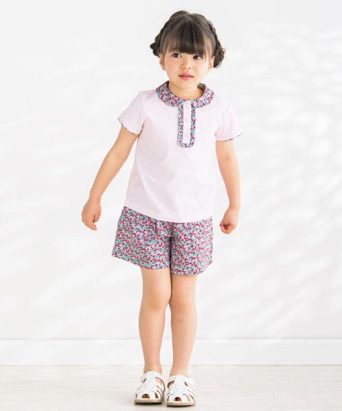 BeBe Petits Pois Vert(ベベ プチ ポワ ヴェール)/襟付きTシャツ＋ショートパンツ花柄セットアップ(95~150cm)/img05