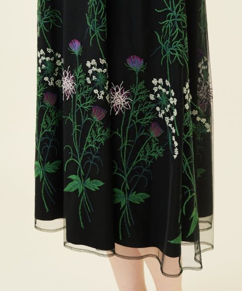 フラワー刺繍チュールノースリーブドレス 