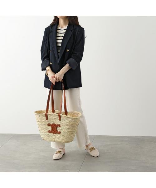 新品セリーヌ ララフィア×革 勢いづい Cチャーム かごバッグ CELINE