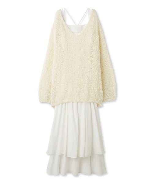 【WEB限定サイズあり】ペーパーヤーンプルオーバー×ギャザーキャミソールワンピース 総丈 バスト ウエスト 予めご了承ください