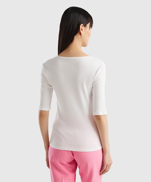 BENETTON (women)(ベネトン（レディース）)/Vネックギャザー5分袖リブTシャツ・カットソー/img01