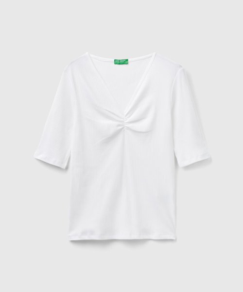 BENETTON (women)(ベネトン（レディース）)/Vネックギャザー5分袖リブTシャツ・カットソー/img02