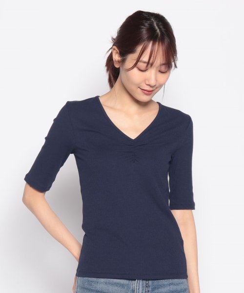 BENETTON (women)(ベネトン（レディース）)/Vネックギャザー5分袖リブTシャツ・カットソー/img12