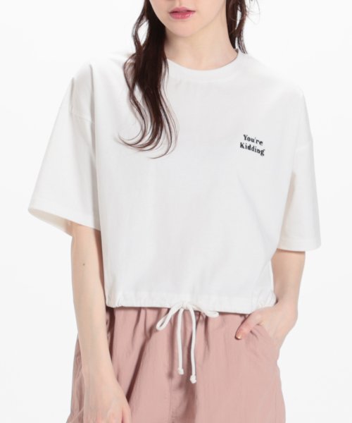 Honeys(ハニーズ)/裾ドロストゆるＴシャツ トップス Tシャツ カットソー レディース 白 黒 半袖 /img02