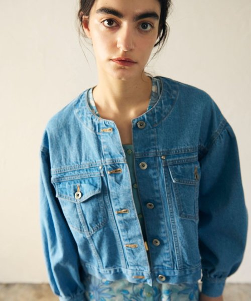 ノーカラーデニムジャケット 