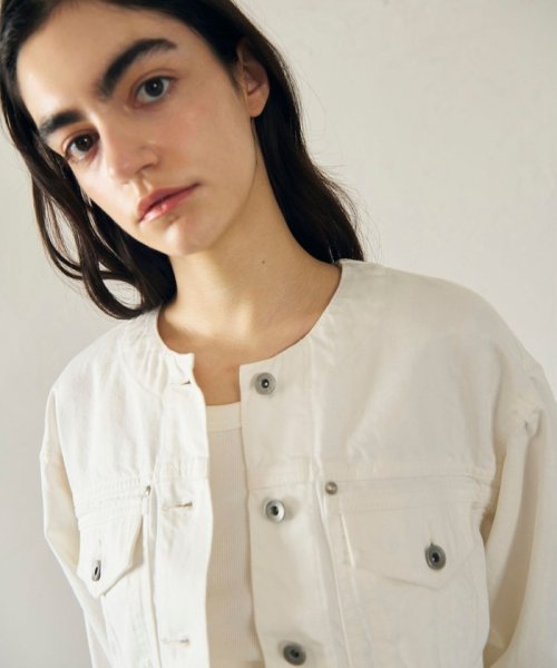 ノーカラーデニムジャケット 