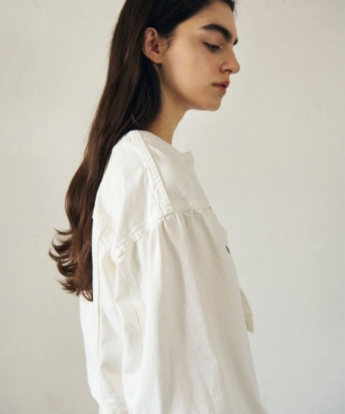 ノーカラーデニムジャケット 