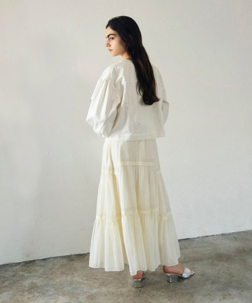 ノーカラーデニムジャケット 