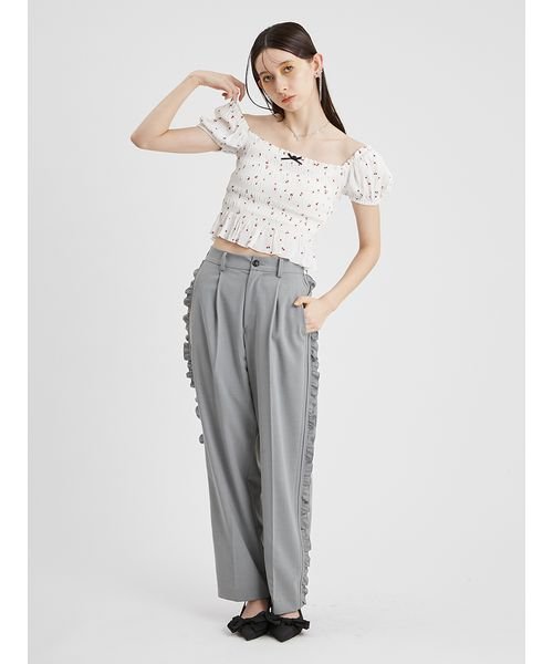 サイドフリルワイドパンツ 予めご了承ください