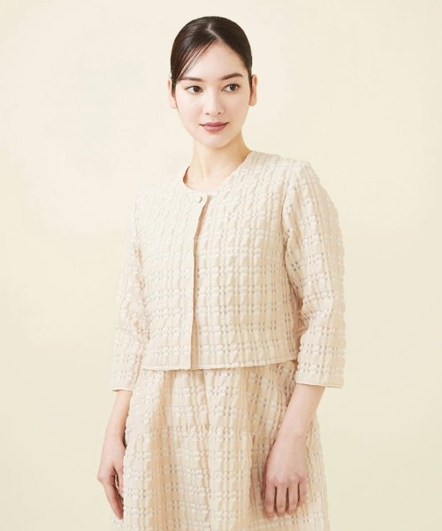 シアーチェックノーカラージャケット 