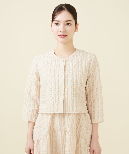 シアーチェックノーカラージャケット 