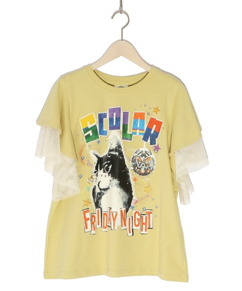 ScoLar(スカラー)/FRIDAY NIGHTとネコプリント メッシュフリル袖Tシャツ/img20