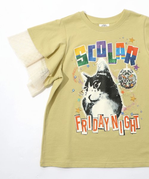 ScoLar(スカラー)/FRIDAY NIGHTとネコプリント メッシュフリル袖Tシャツ/img23