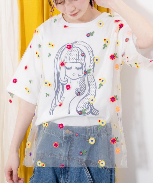 ScoLar(スカラー)/花刺繍チュール重ね 女の子プリントTシャツ/img05