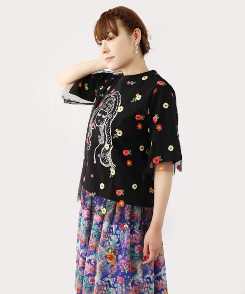 ScoLar(スカラー)/花刺繍チュール重ね 女の子プリントTシャツ/img10