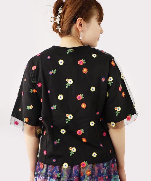 ScoLar(スカラー)/花刺繍チュール重ね 女の子プリントTシャツ/img11