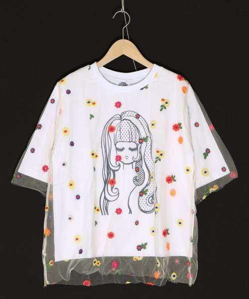ScoLar(スカラー)/花刺繍チュール重ね 女の子プリントTシャツ/img15