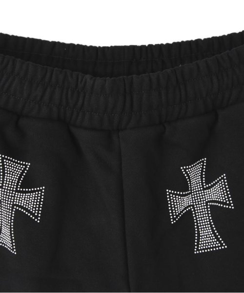 LHP(エルエイチピー)/UNKNOWN LONDON/アンノウンロンドン/BLACK WITH WHITE CROSS RINESTONE SHORTS/img04