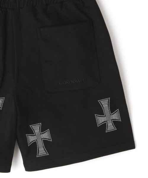 LHP(エルエイチピー)/UNKNOWN LONDON/アンノウンロンドン/BLACK WITH WHITE CROSS RINESTONE SHORTS/img10