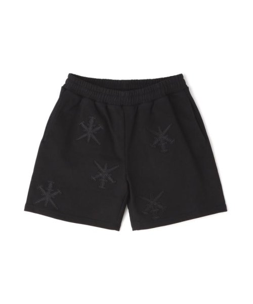 LHP(エルエイチピー)/UNKNOWN LONDON/アンノウンロンドン/BLACK ON BLACK DAGGER EMBROIDERY SHORTS/img02