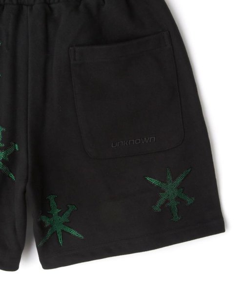 LHP(エルエイチピー)/UNKNOWN LONDON/アンノウンロンドン/BLACK WITH GREEN GAGGER RINESTONE SHORTS/img10