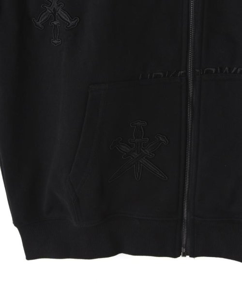 LHP(エルエイチピー)/UNKNOWN LONDON/アンノウンロンドン/BLACK ON BLACK DAGGER EMBROIDERY HOODIE/img08