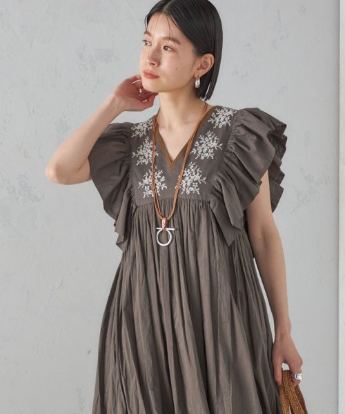 little black:〈手洗い可能〉インド 刺繍 袖 フリル デザイン ワンピース ◇ 