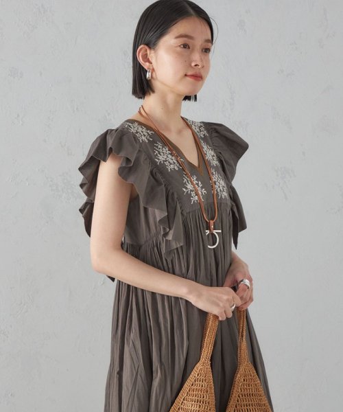 little black:〈手洗い可能〉インド 刺繍 袖 フリル デザイン ワンピース ◇ 