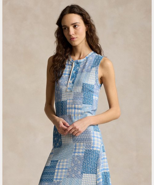 パッチワーク ダブルニット スリーブレス ドレス Cotton TM