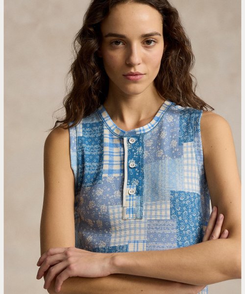 パッチワーク ダブルニット スリーブレス ドレス Cotton TM