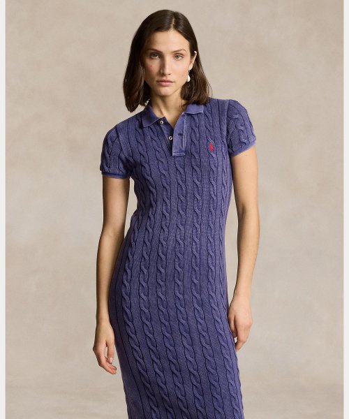 ケーブルニット コットン Polo ミディ ドレス(506028764)｜阪急百貨店 
