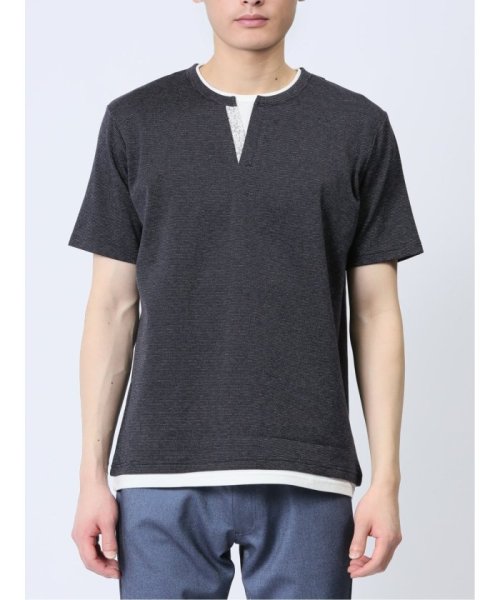 TAKA-Q(タカキュー)/さまになる フェイクレイヤード キーネック半袖Tシャツ/img24