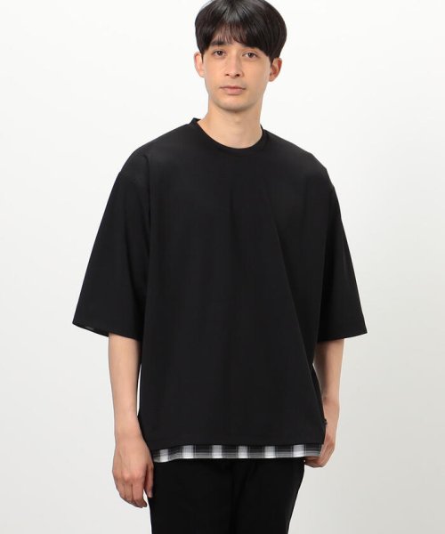 COMME CA ISM MENS(コムサイズム（メンズ）)/オンブレチェック 布帛コンビＴシャツ/img01