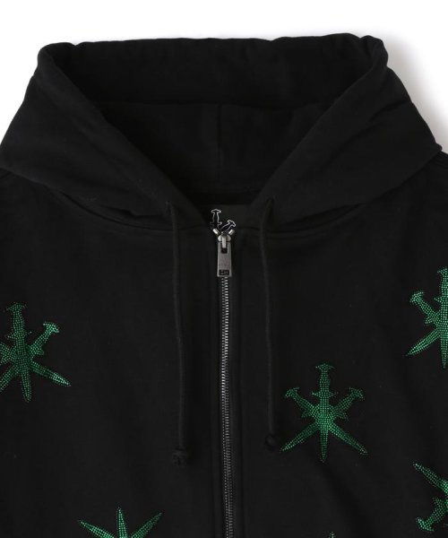 LHP(エルエイチピー)/UNKNOWN LONDON/アンノウンロンドン/BLACK WITH GREEN DAGGER RINESTONE HOODIE/img05