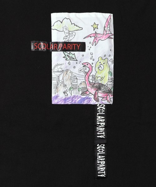 Scolar Parity(スカラー パリティ)/恐竜に乗ったクマ×甘やかし柄アップリケ メッシュ裾Tシャツ/img18