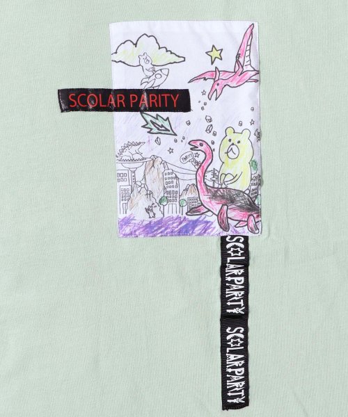 Scolar Parity(スカラー パリティ)/恐竜に乗ったクマ×甘やかし柄アップリケ メッシュ裾Tシャツ/img21