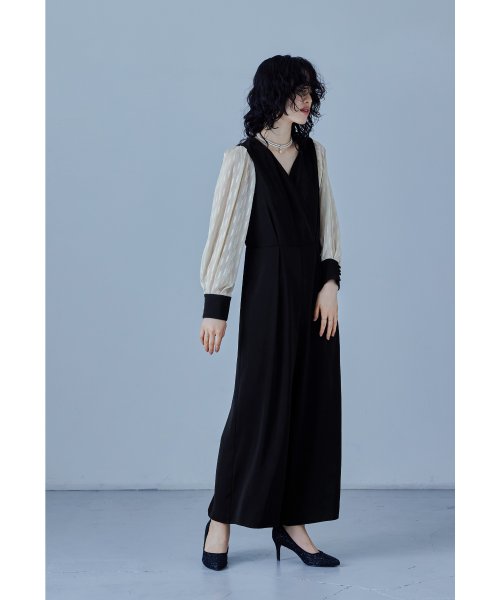 niana ニアナ カシュクールデザインパンツドレス パーティードレス 結婚式 オールインワン ワイドパンツ Vネック 切り替え ジャガード ドット お呼ばれ 5cm ニアナ 61cm