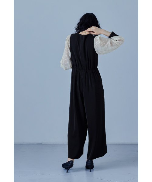 niana ニアナ カシュクールデザインパンツドレス パーティードレス 結婚式 オールインワン ワイドパンツ Vネック 切り替え ジャガード ドット お呼ばれ 5cm ニアナ 61cm