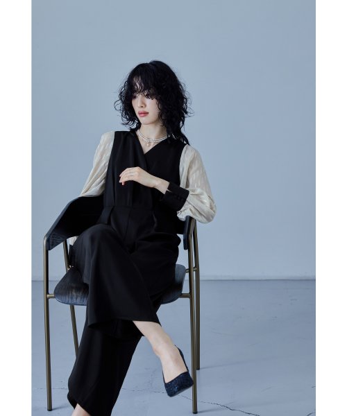 niana ニアナ カシュクールデザインパンツドレス パーティードレス 結婚式 オールインワン ワイドパンツ Vネック 切り替え ジャガード ドット お呼ばれ 5cm ニアナ 61cm